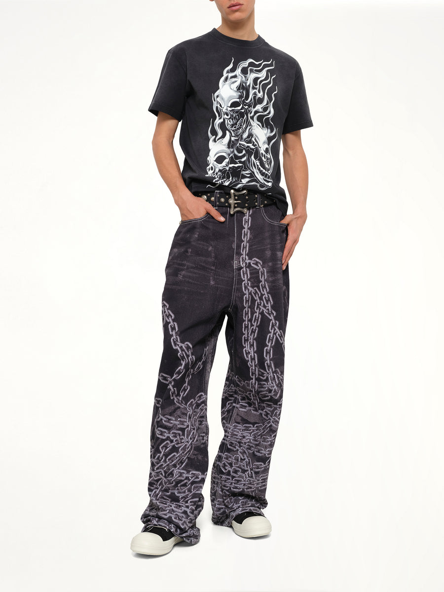 Three Riding Skull Dirt T-Shirt in Black