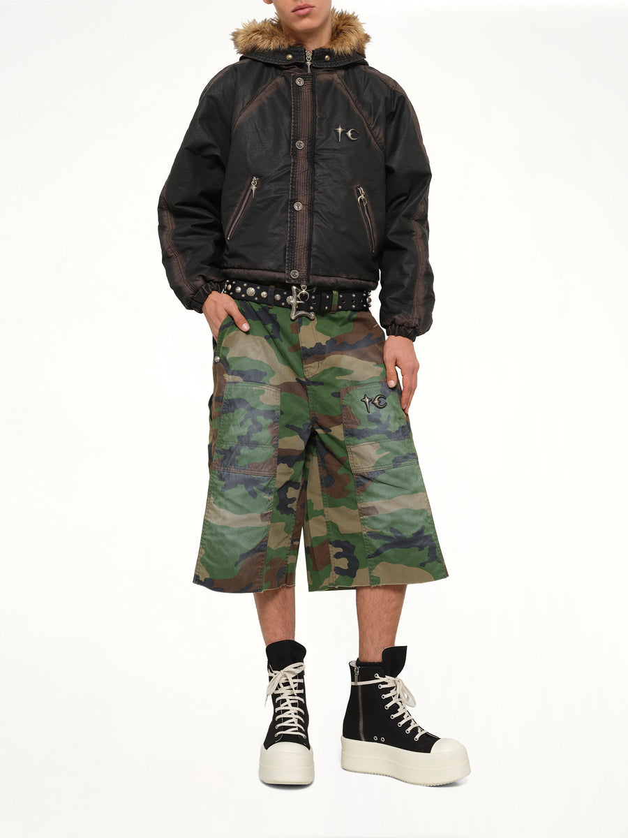 Three Riding Skull Fur Hooded Jacket in Black