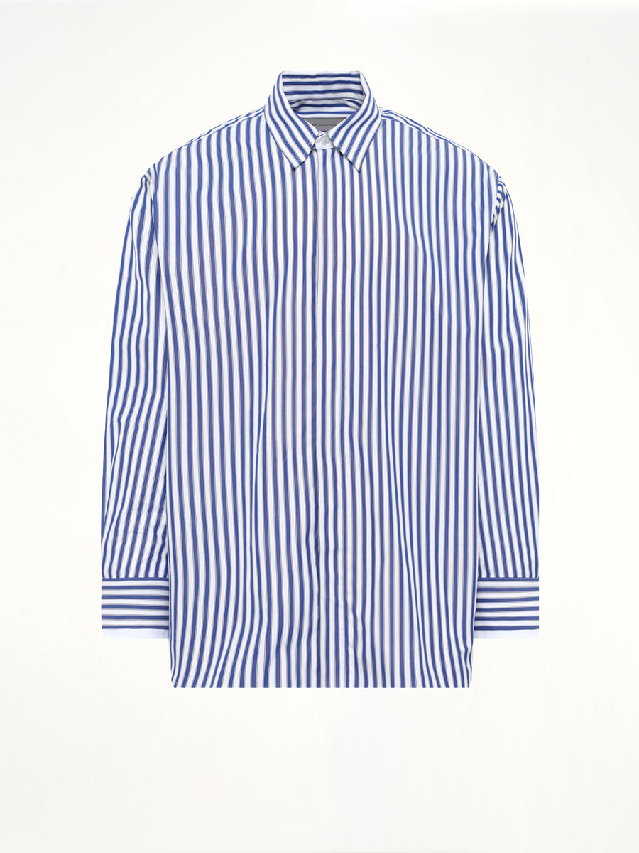 Double Sleeves Large Fit Shirt in Blue Stripe