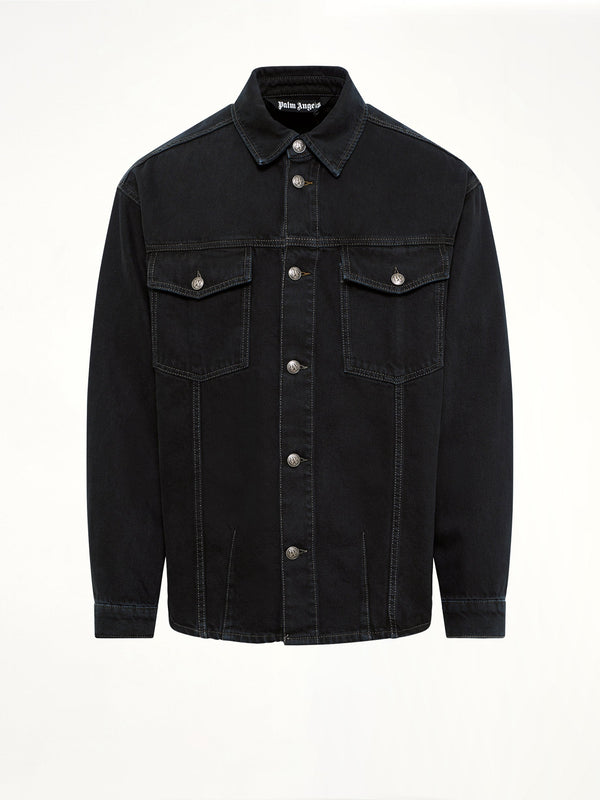 Classic Logo Faded Denim Shirt in Black/Off White