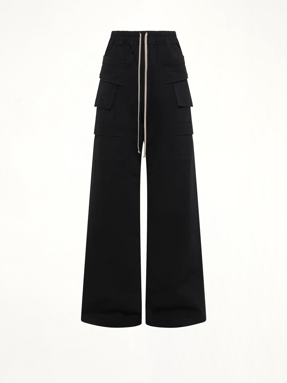 Cotton Twill Creatch Wide Cargo Drawstring Pants in Black