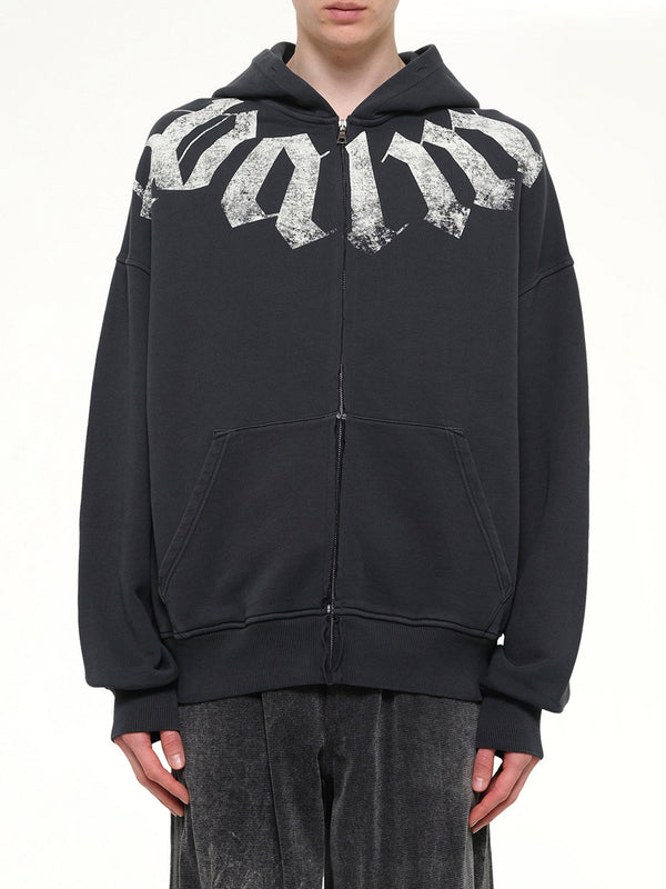 Big Neck Logo Zip Loose Hoodie in Black/Off White