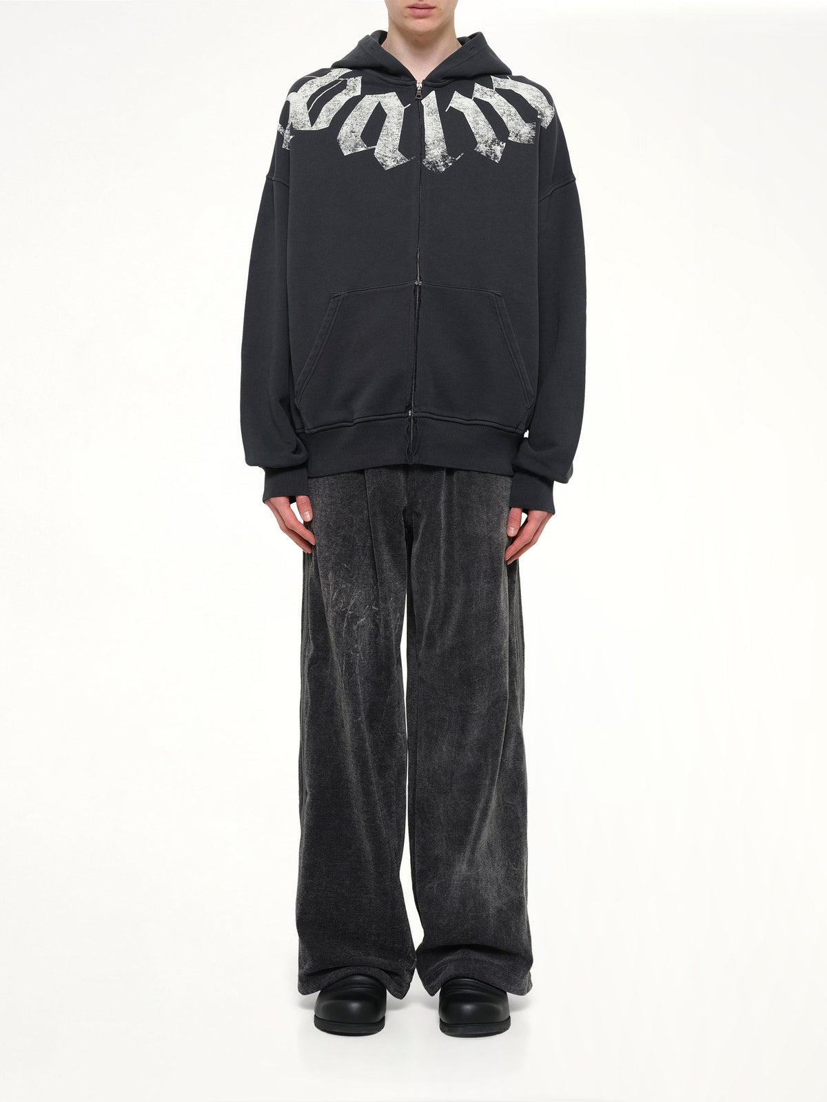 Big Neck Logo Zip Loose Hoodie in Black/Off White