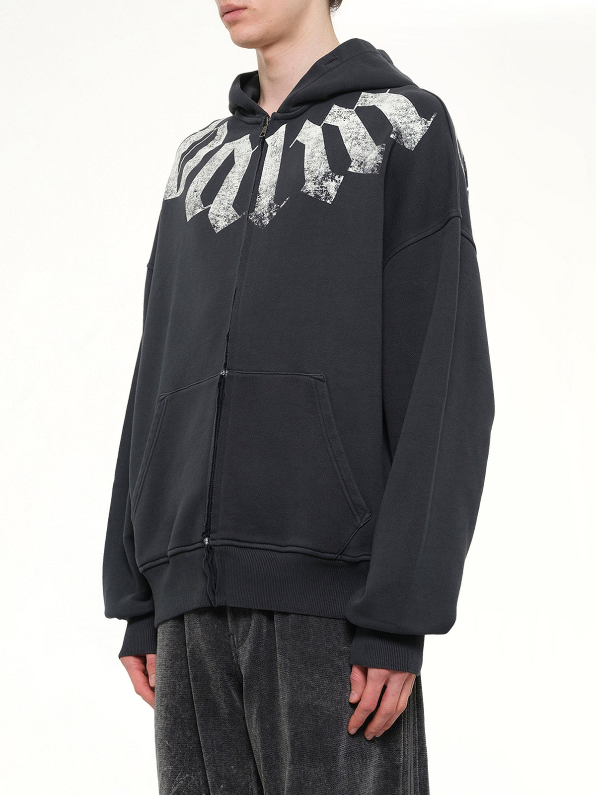 Big Neck Logo Zip Loose Hoodie in Black/Off White