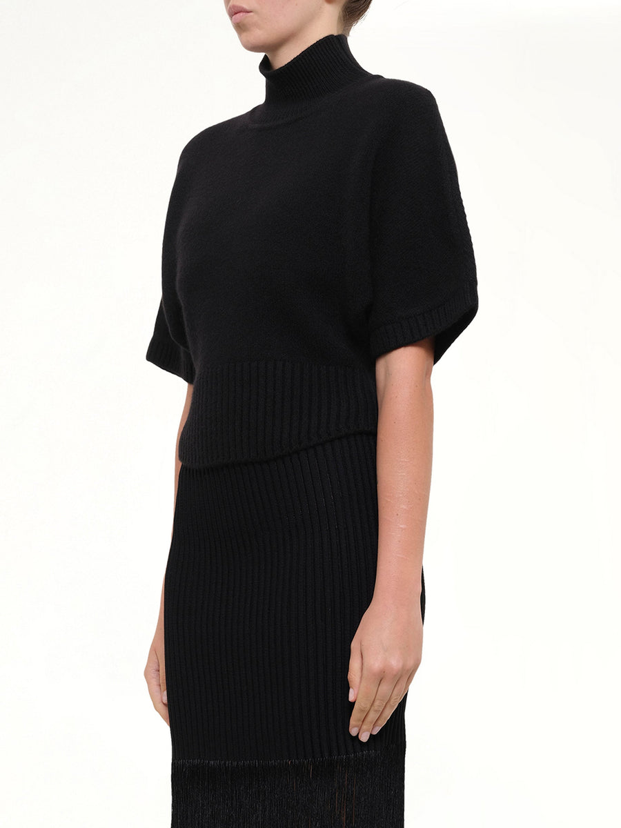 Cashmere Knit High Neck Jumper in Black