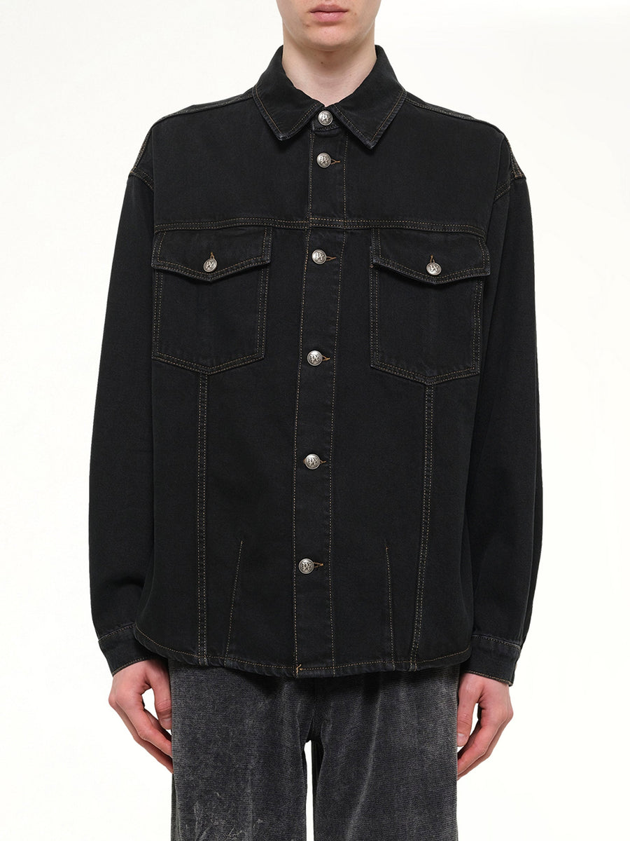 Classic Logo Faded Denim Shirt in Black/Off White