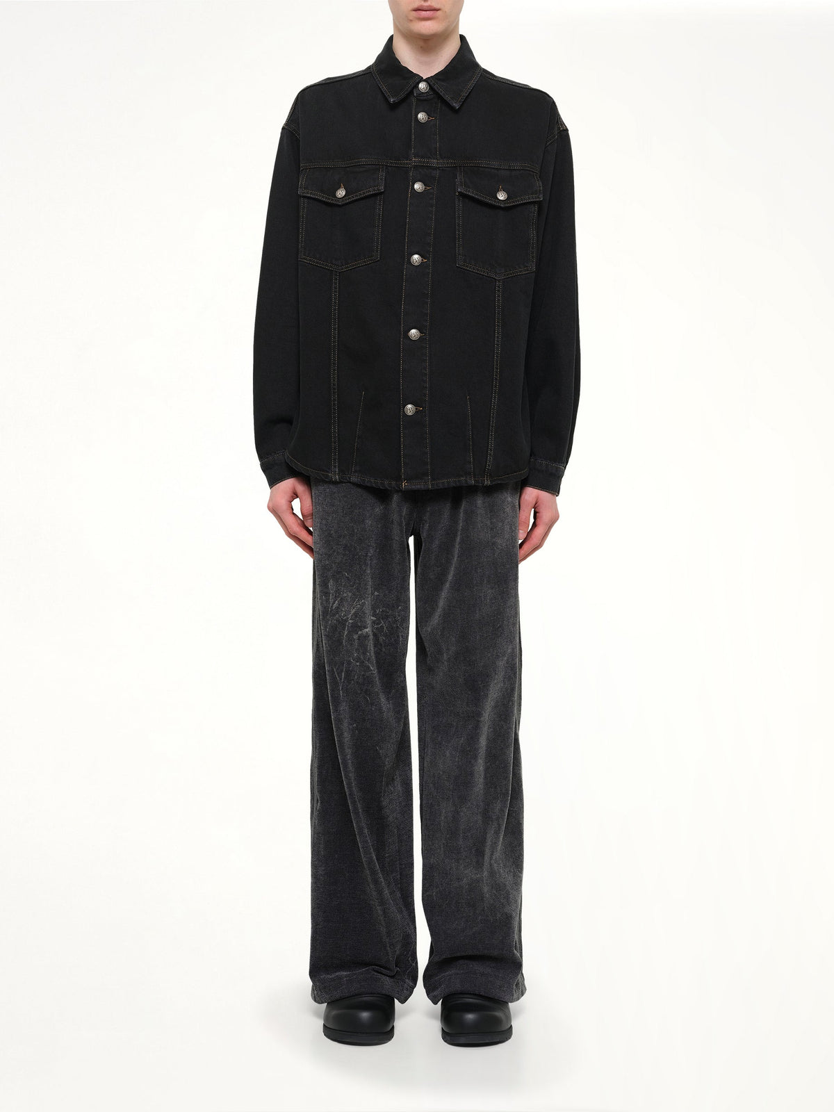 Classic Logo Faded Denim Shirt in Black/Off White