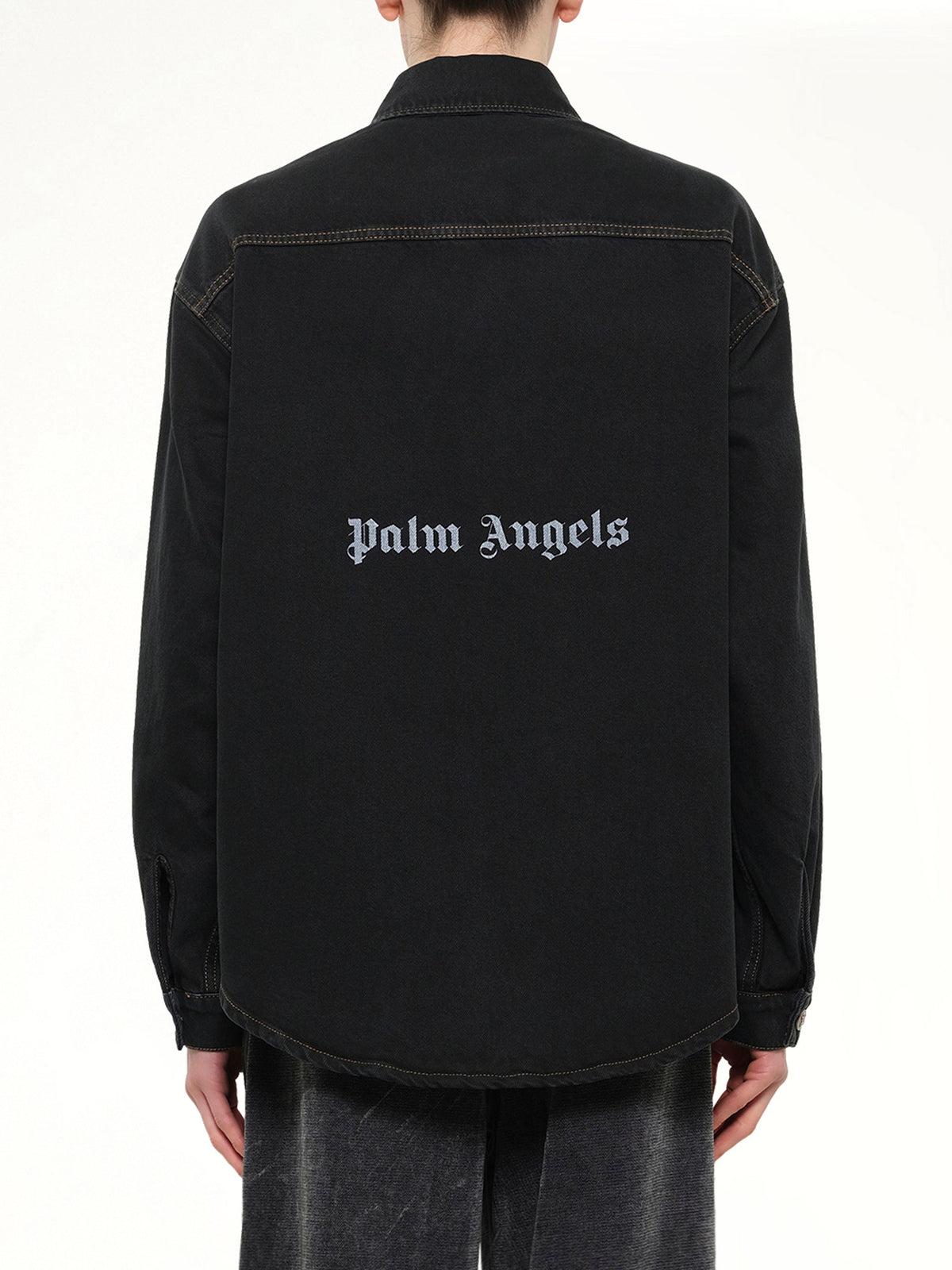 Classic Logo Faded Denim Shirt in Black/Off White