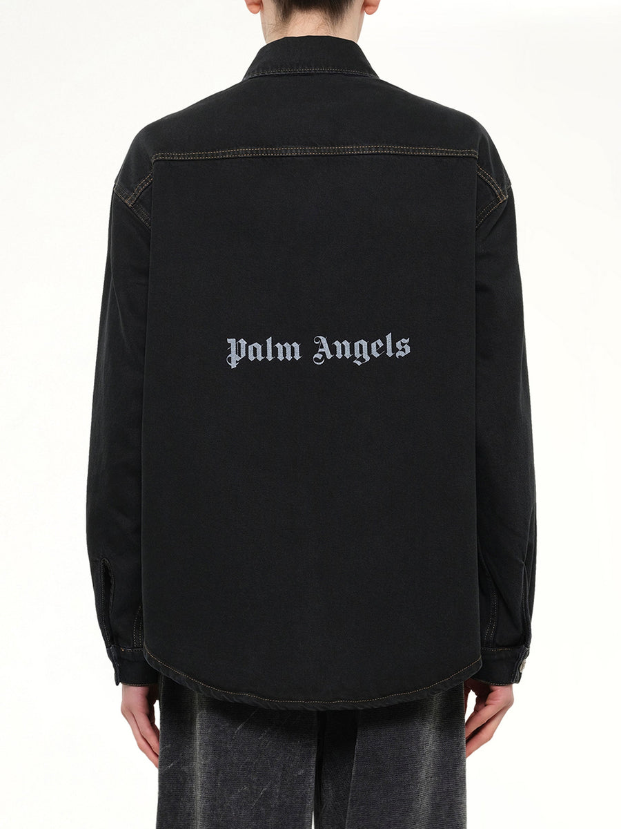 Classic Logo Faded Denim Shirt in Black/Off White
