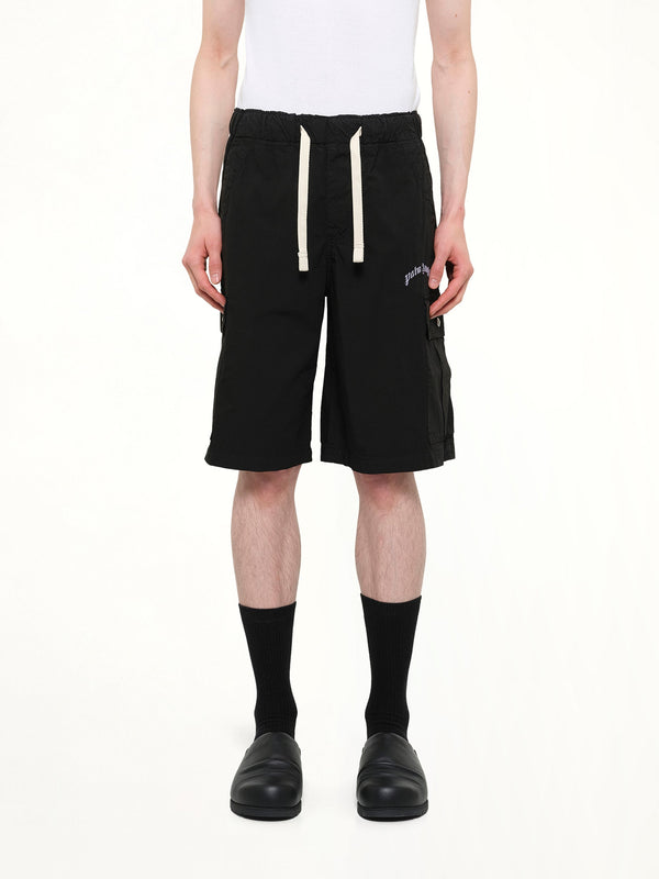 Curved Logo Loose Cargo Short in Black/Off White