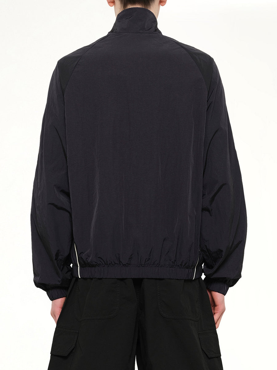 Curved Logo Windbreaker in Black/Off White
