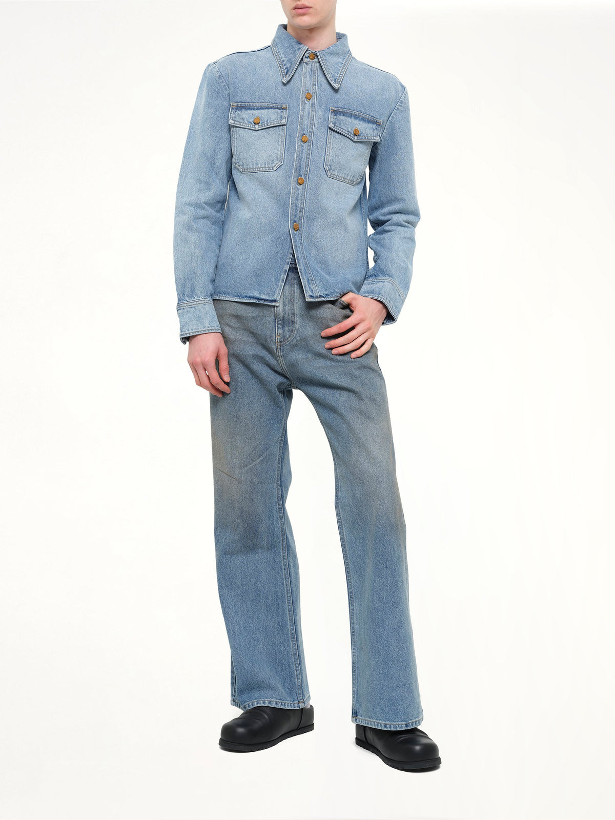 Flared Denim Jean in Blue Denim