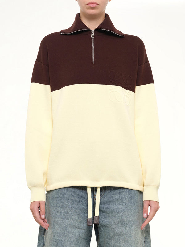 Quarterzip Sweater in Brown/Yellow