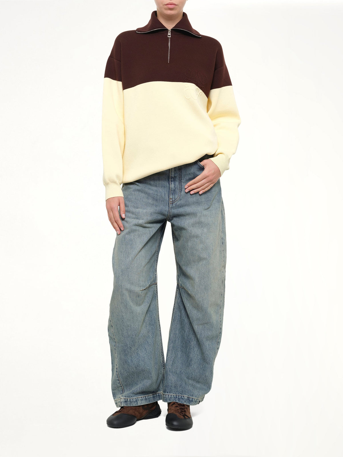Quarterzip Sweater in Brown/Yellow