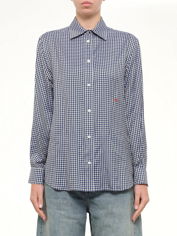Silk Gingham Check Shirt in Blue/White