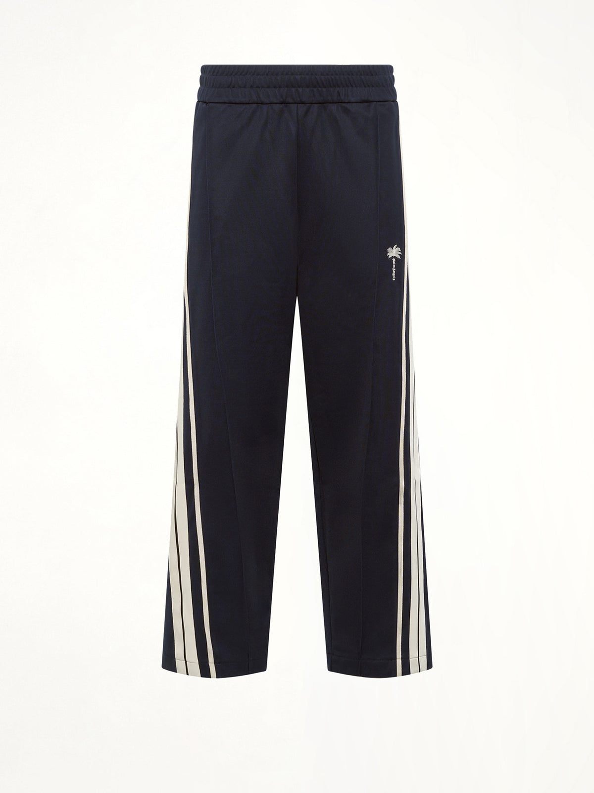 Palm Tree Striped Track Pants in Navy Blue/Off White