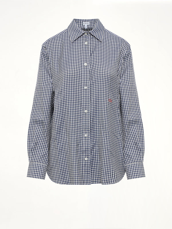Silk Gingham Check Shirt in Blue/White