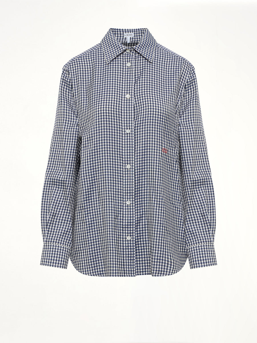 Silk Gingham Check Shirt in Blue/White