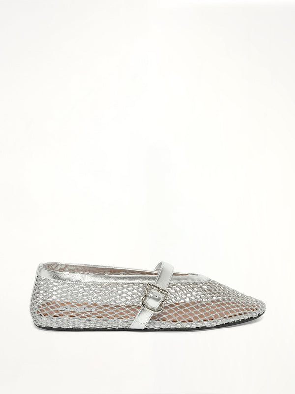 Ballet Laminated Fishnet Flats in White/Silver