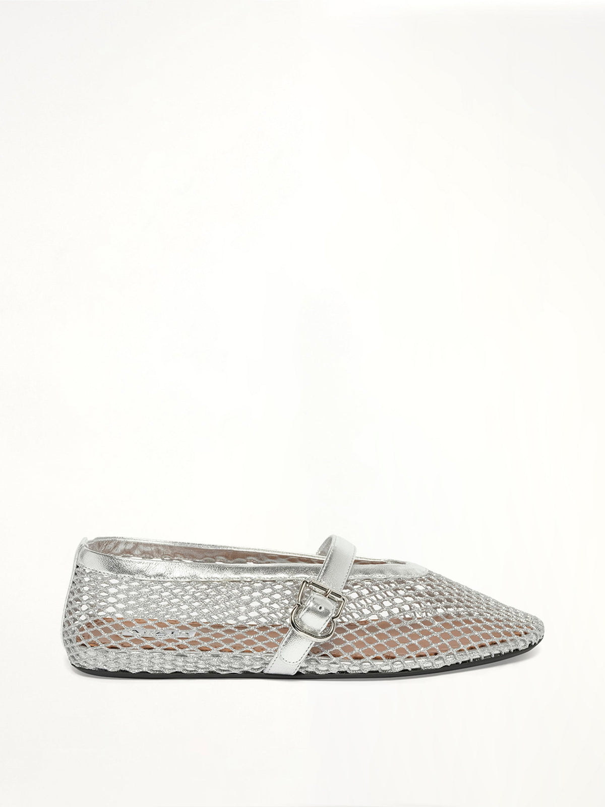 Ballet Laminated Fishnet Flats in White/Silver