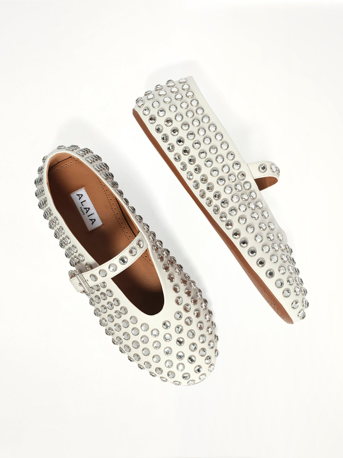 Ballet Strass Lambskin Flats in Off White