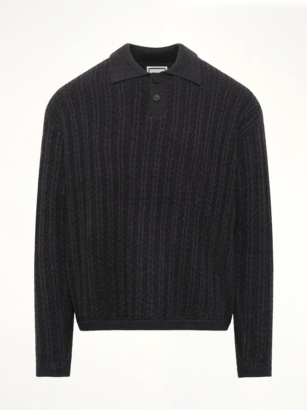 Cable Knit Polo Sweater in Grey