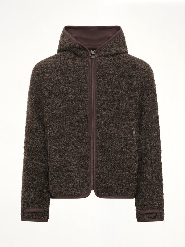 Fur Zipped Hoodie in Mud