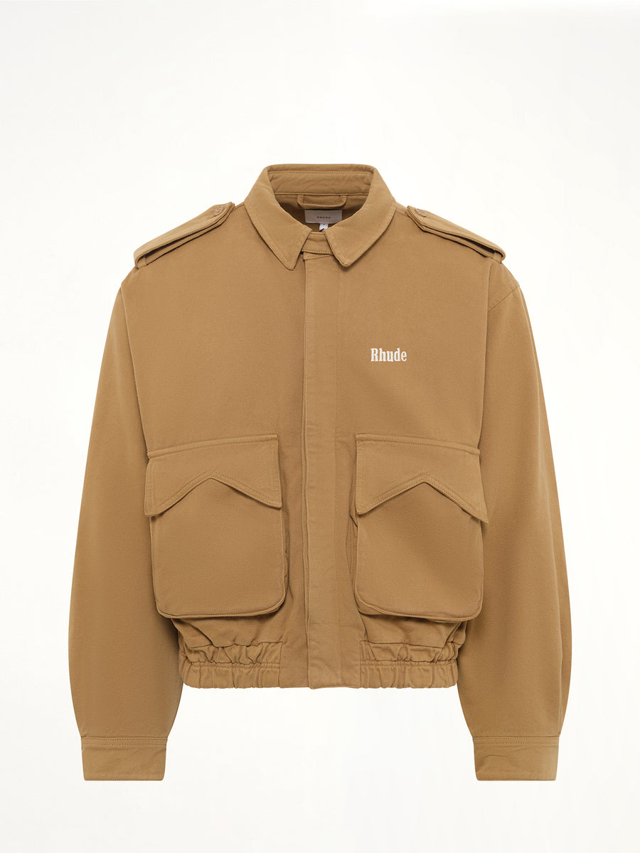 Rhude Logo Cotton Pilot Jacket in Tan