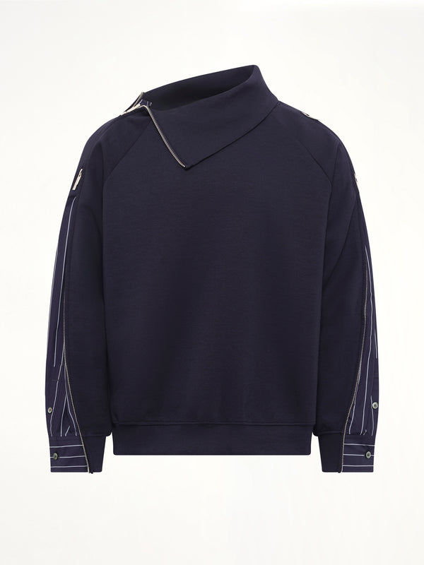 Striped Patchwork Sweatshirt in Navy Blue