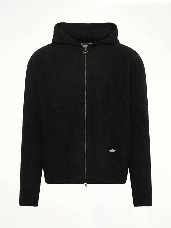 Wool Zipped Hoodie in Black