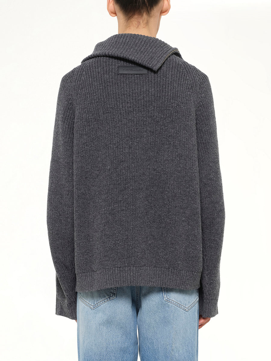 Deconstructed Shirt Fabric Sweater with Patchwork in Grey