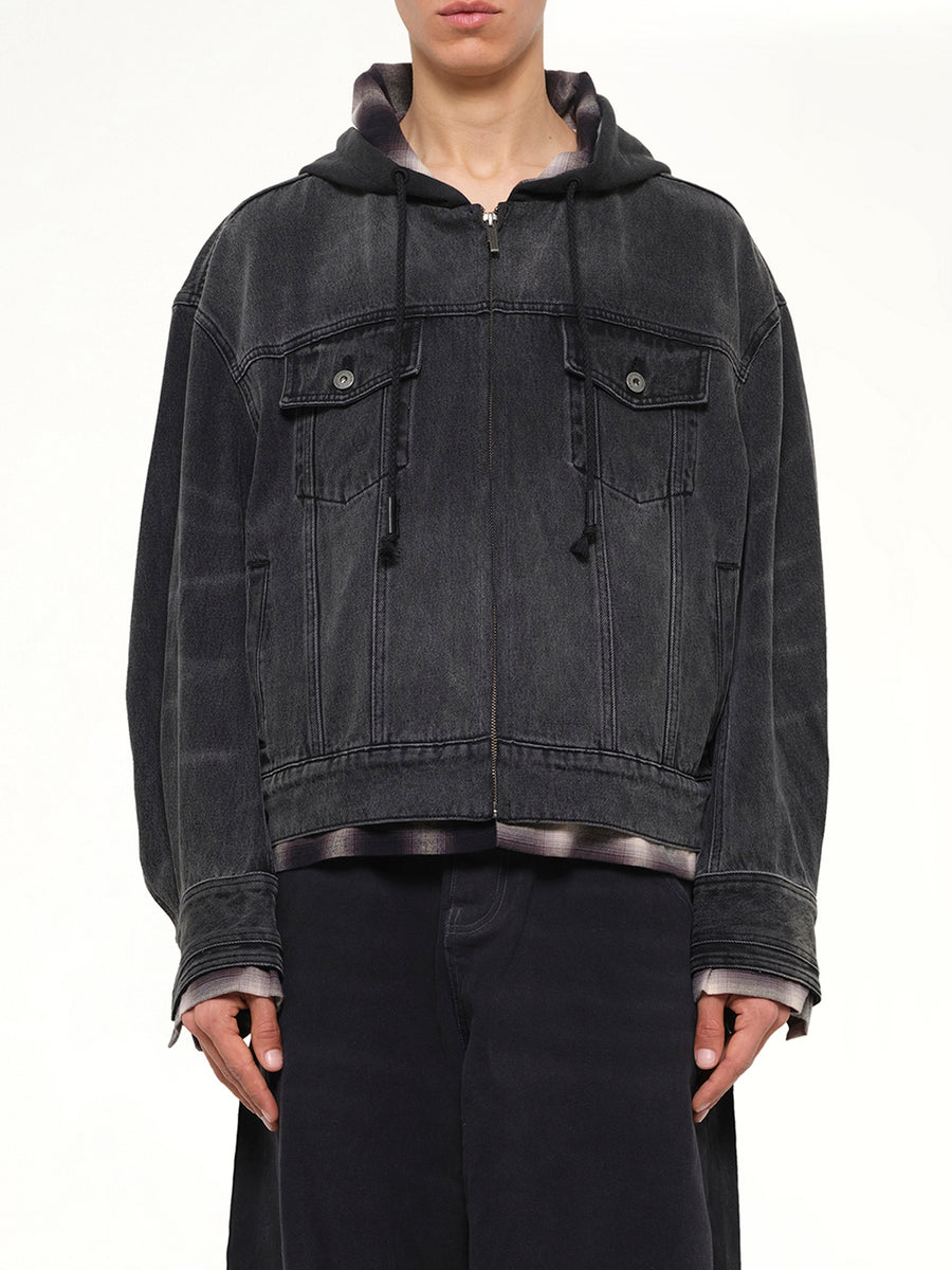 Denim 2-in-1 Hoodie Jacket in Black