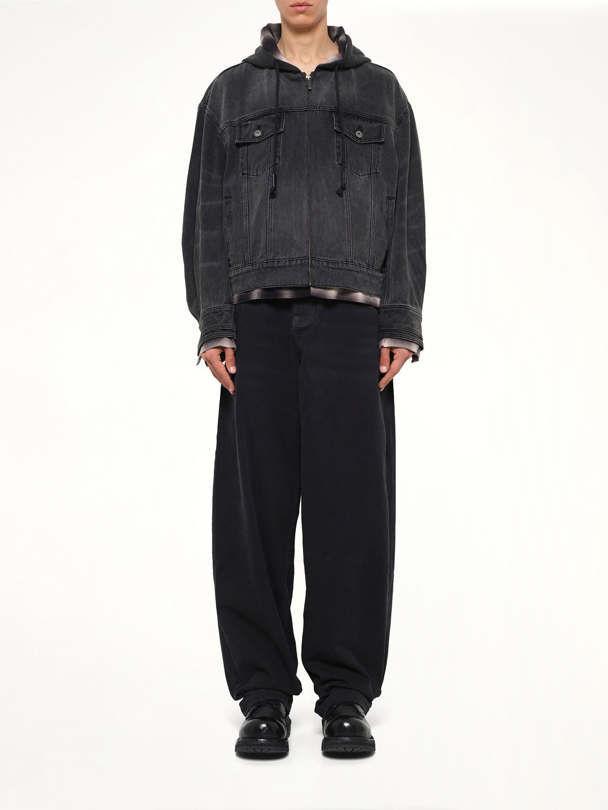 Denim 2-in-1 Hoodie Jacket in Black