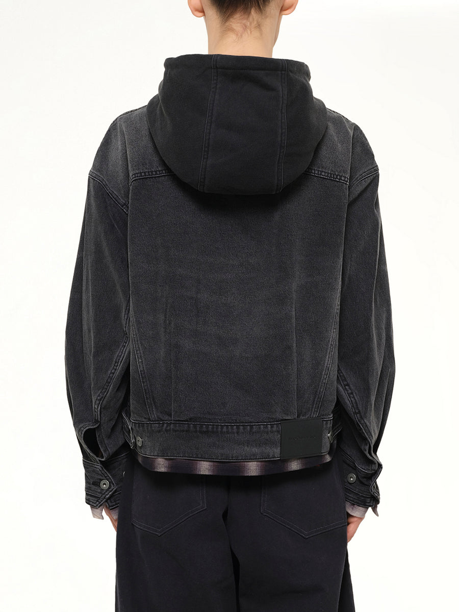 Denim 2-in-1 Hoodie Jacket in Black