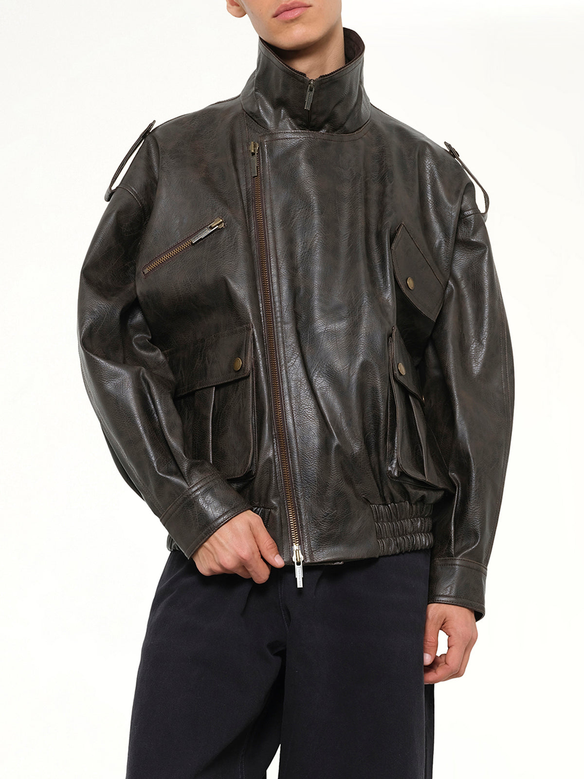 Distressed Biker Jacket in Brown
