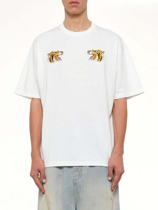 Front Side Embroidery Tiger T-Shirt in Off White