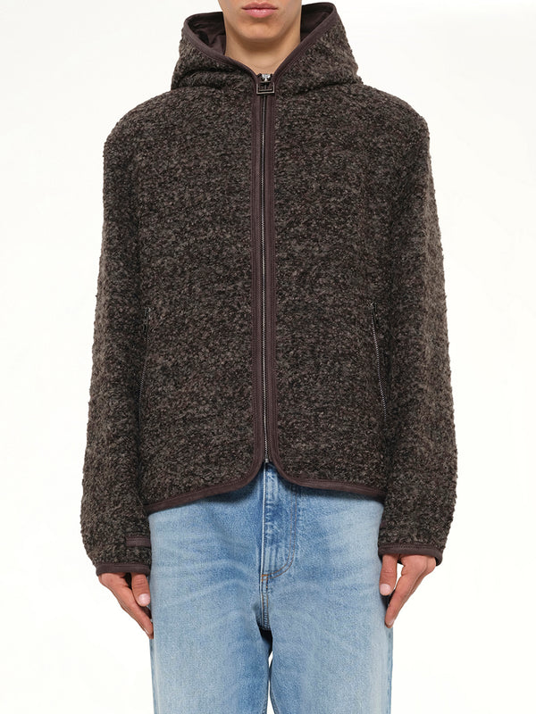 Fur Zipped Hoodie in Mud