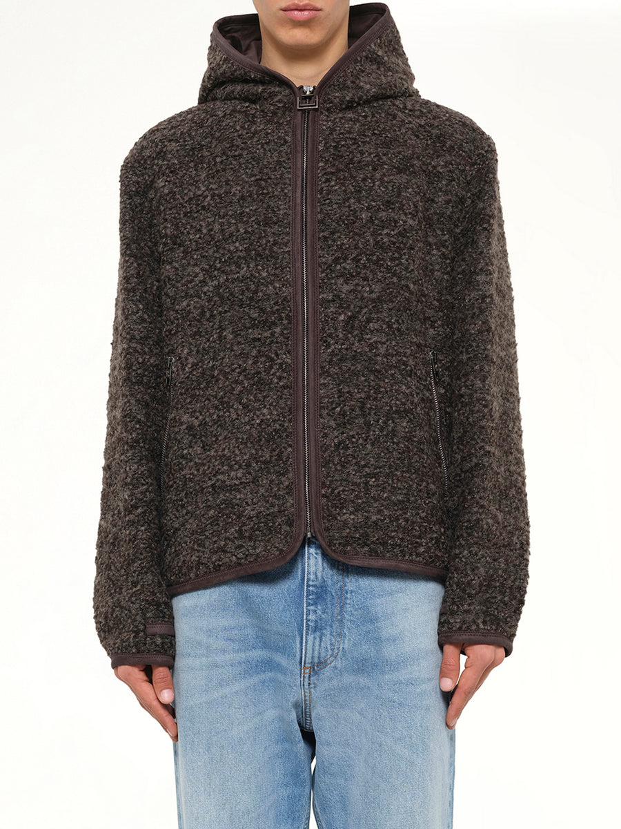 Fur Zipped Hoodie in Mud
