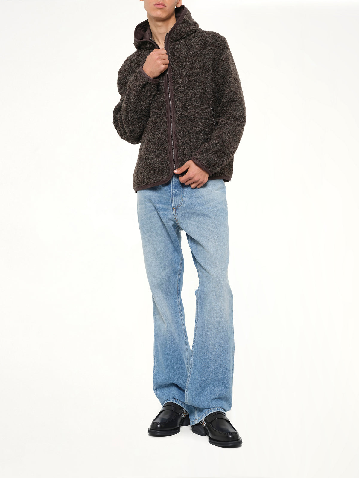 Fur Zipped Hoodie in Mud