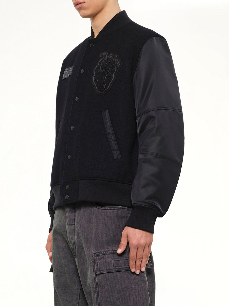 Heart Embroidery Varsity Jacket in Black