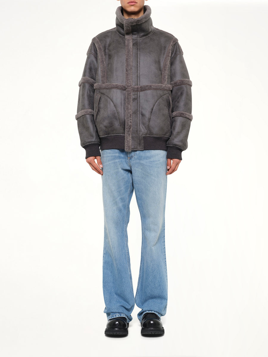 Reversible Faux Shearling Stand-Collar Jacket in Dark Grey