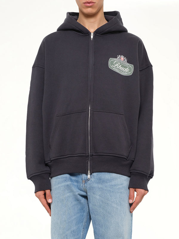 Rhude Desert Crest Zip Up Hoodie in Vintage Black/Silver