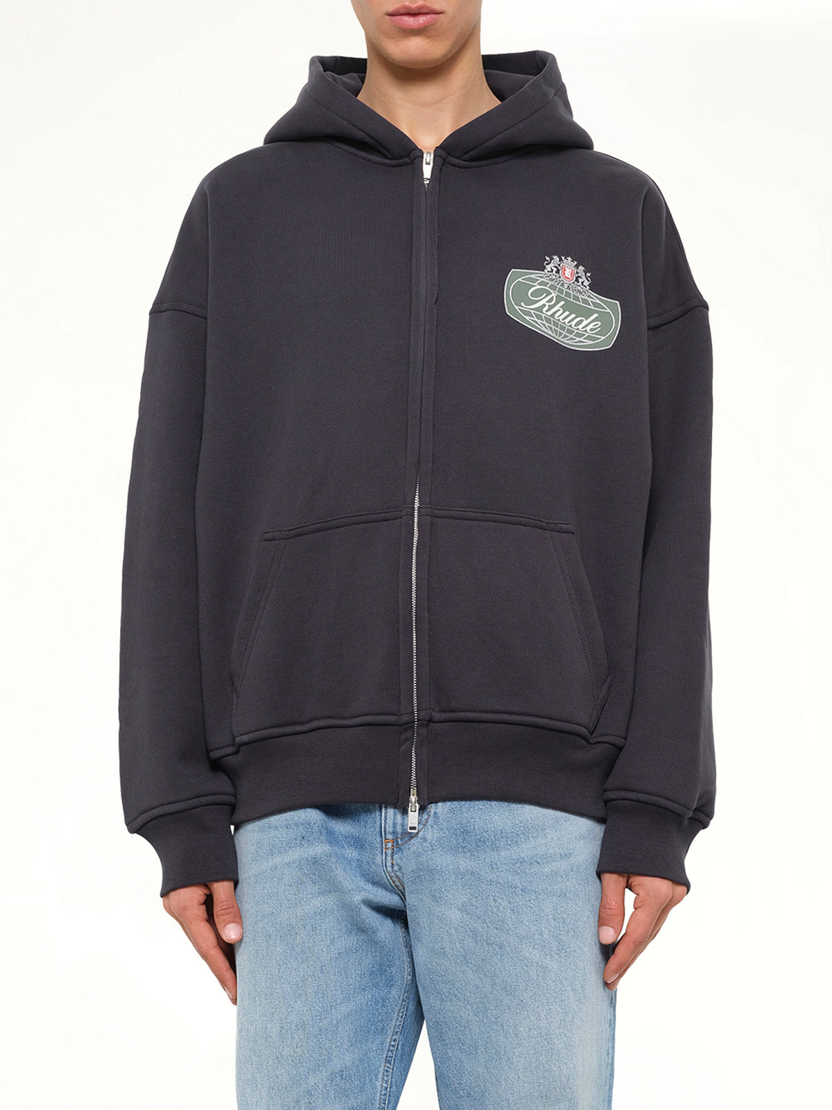 Rhude Desert Crest Zip Up Hoodie in Vintage Black/Silver