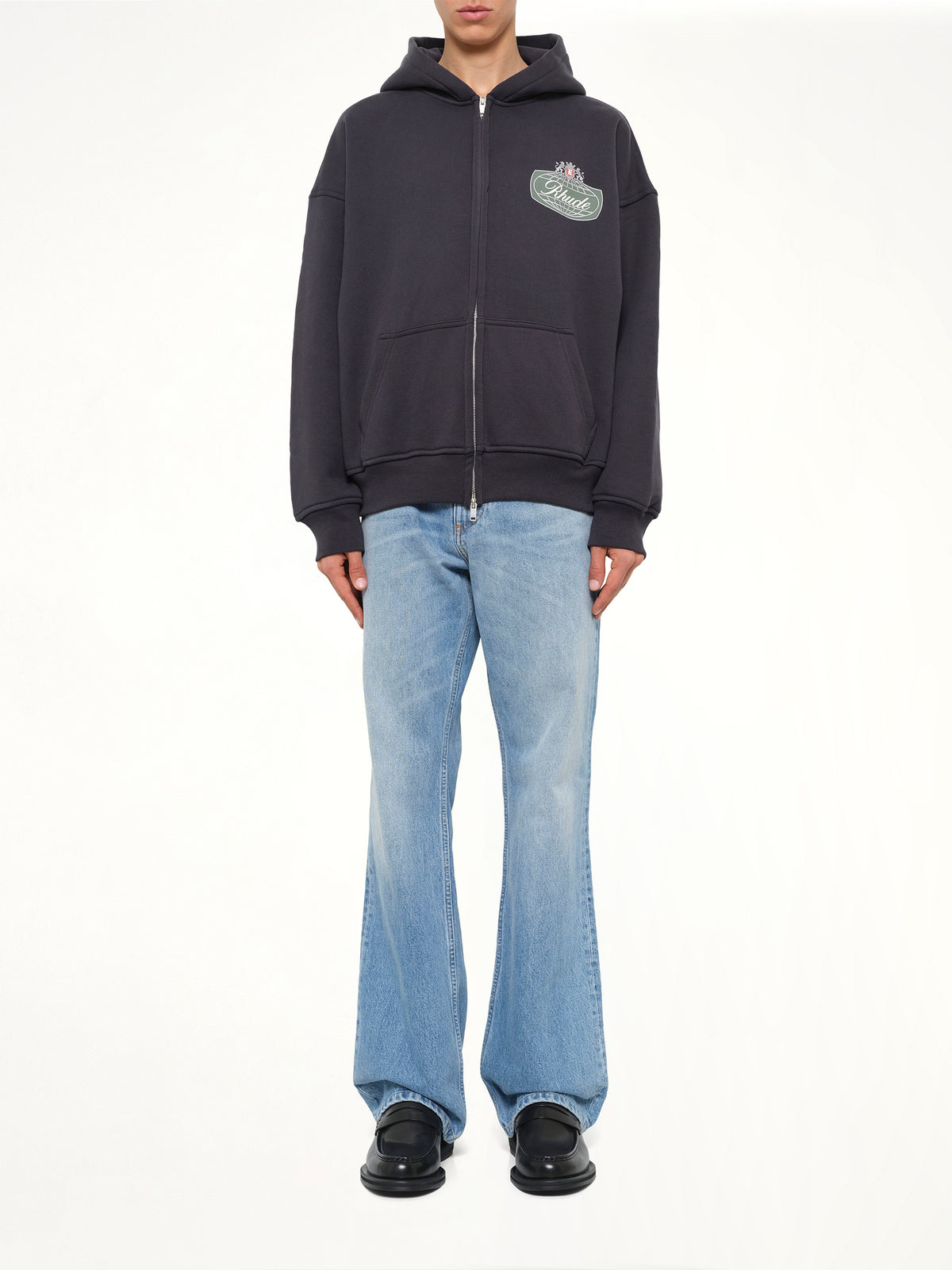 Rhude Desert Crest Zip Up Hoodie in Vintage Black/Silver