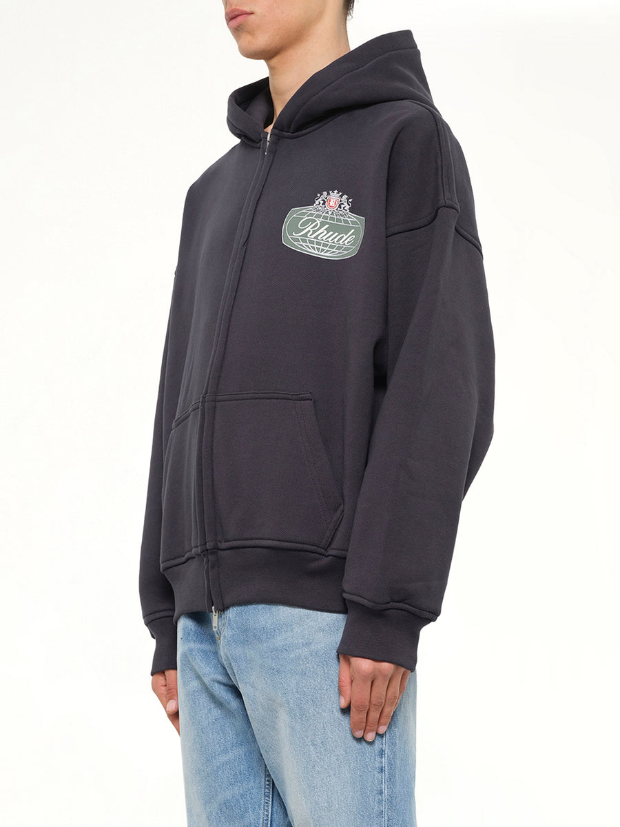 Rhude Desert Crest Zip Up Hoodie in Vintage Black/Silver