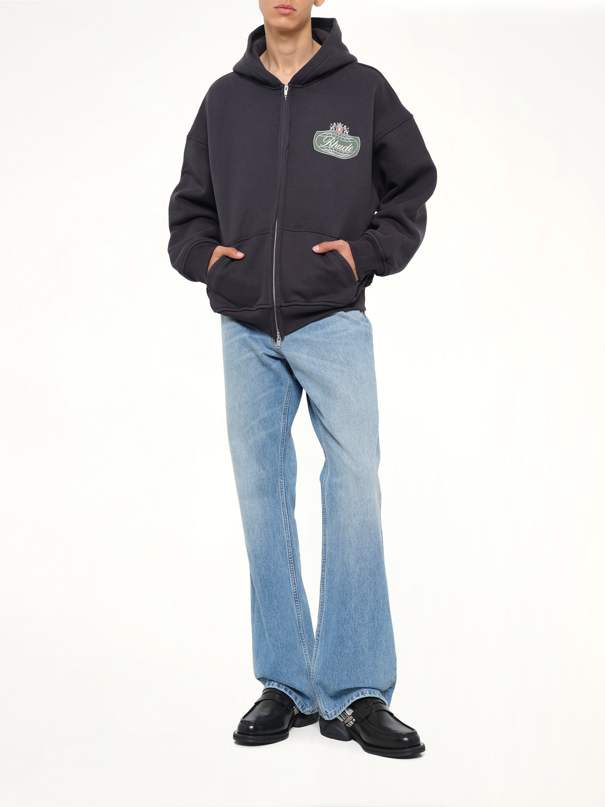 Rhude Desert Crest Zip Up Hoodie in Vintage Black/Silver