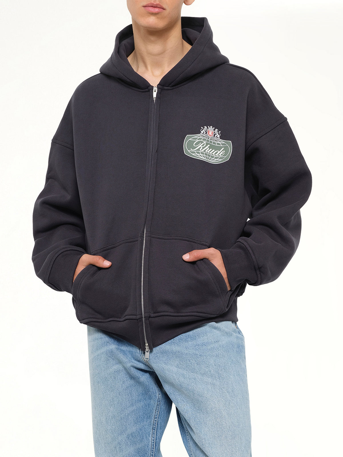 Rhude Desert Crest Zip Up Hoodie in Vintage Black/Silver