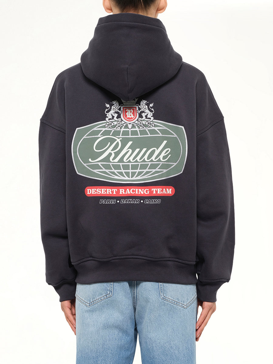 Rhude Desert Crest Zip Up Hoodie in Vintage Black/Silver
