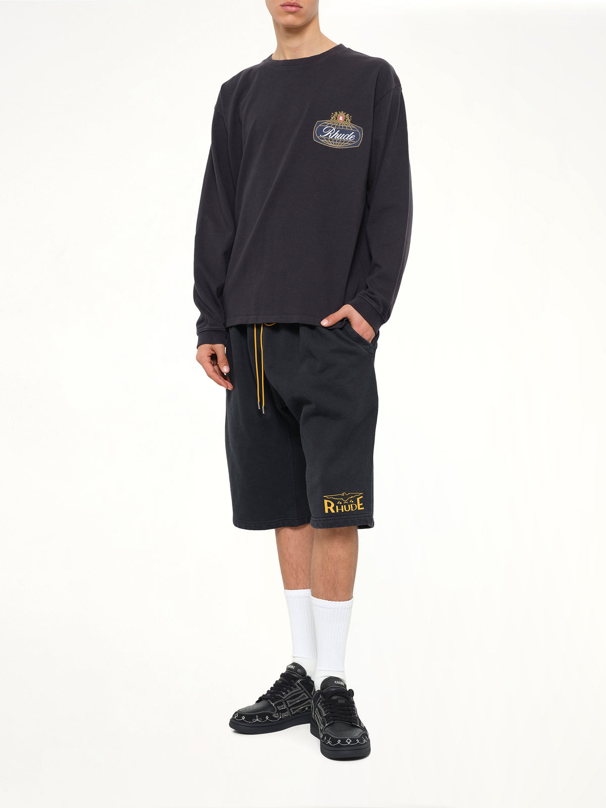 Rhude Safari Crest LS T-Shirt in Vintage Black