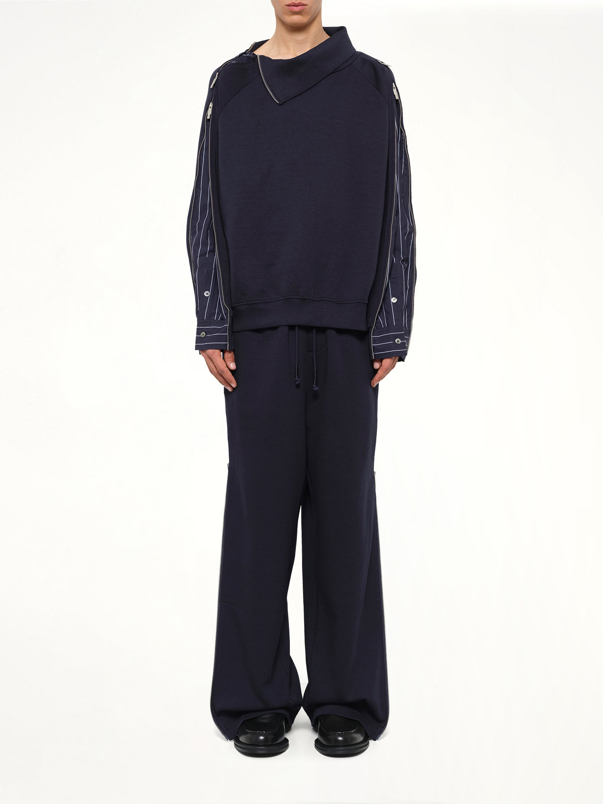 Striped Patchwork Sweatshirt in Navy Blue
